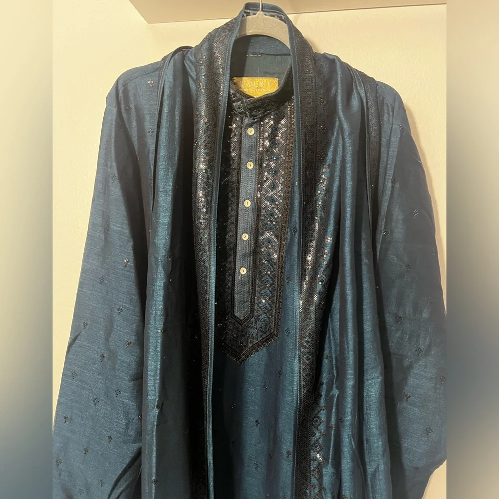 Men's Blue Kurta - Picture 6 of 16